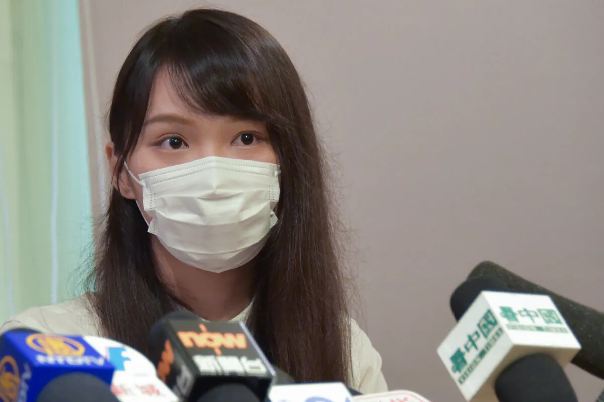 Agnes Chow, a member of Demosisto, speaks at a press briefing at LegCo, in Hong Kong on May 30, 2020. (Bill Cox/The Epoch Times)