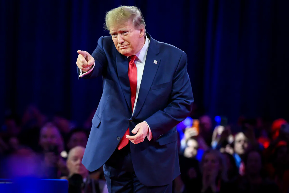 Former US President and 2024 presidential hopeful Donald Trump leaves after speaking at the annual Conservative Political Action Conference (CPAC) meeting on February 24, 2024, in National Harbor, Maryland. (Photo by Mandel NGAN / AFP)