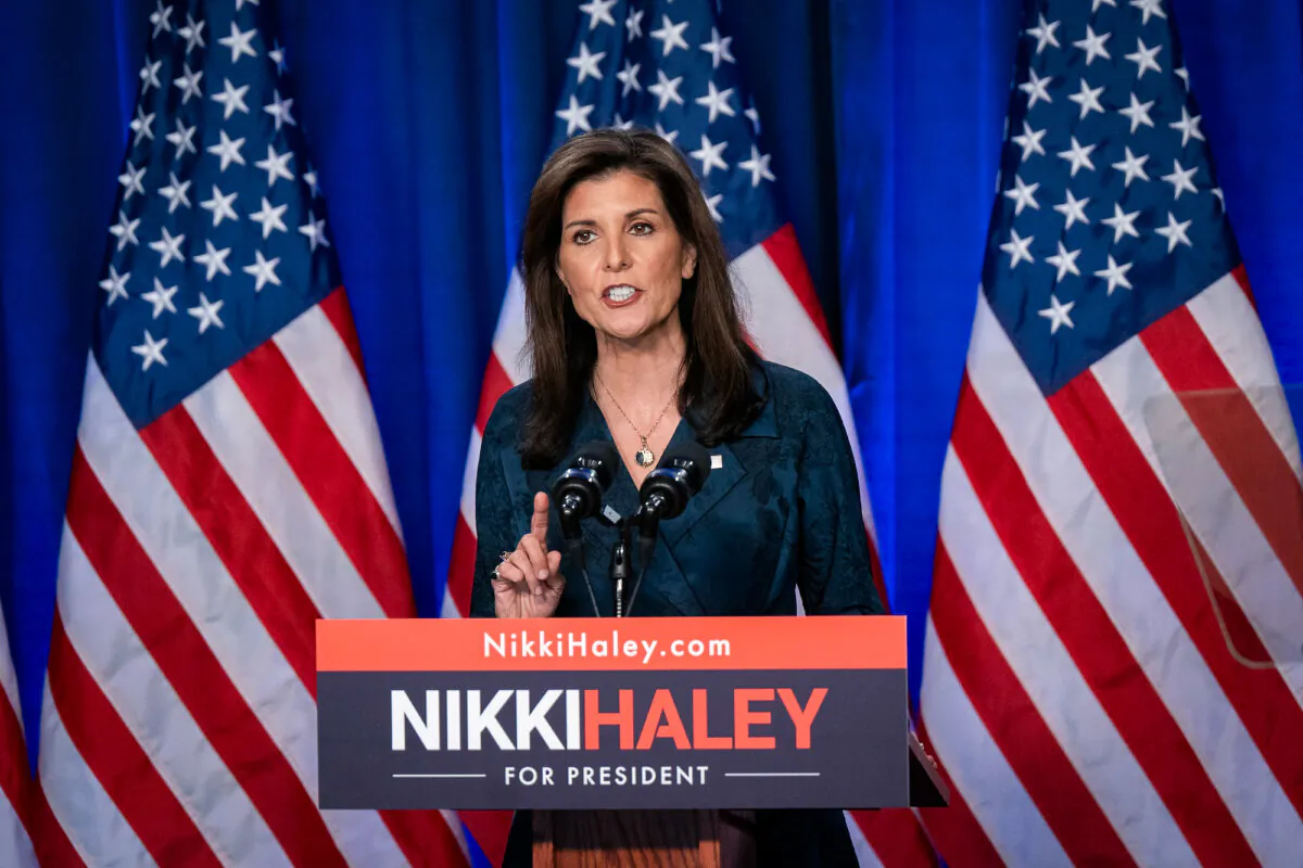Republican presidential candidate Nikki Haley speaks at a campaign event at Clemson University in Greenville, S.C., on Feb. 20, 2024. (Allison Joyce/Getty Images)