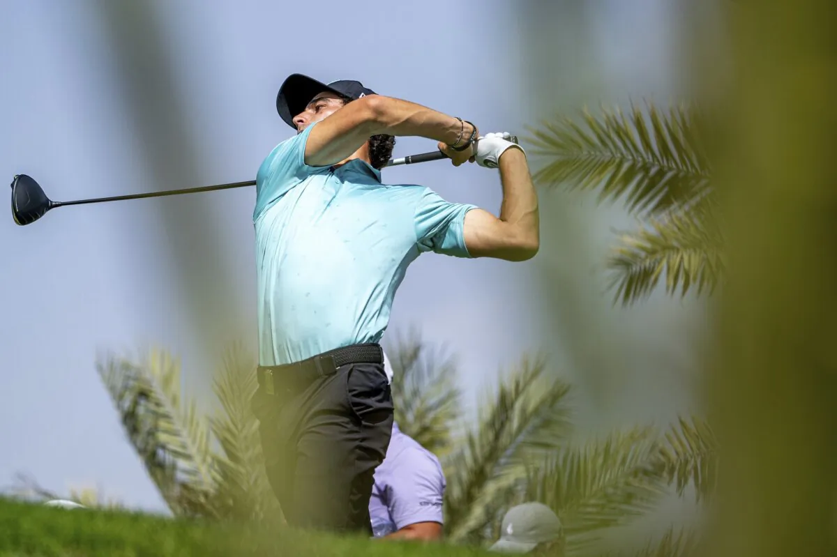 Captain Joaquín Niemann of Torque GC hits his shot from the 15th tee during the first round of LIV Golf Jeddah at the Royal Greens Golf & Country Club in King Abdullah Economic City, Saudi Arabia, on March 1, 2024. (Charles Laberge/LIV Golf via AP)