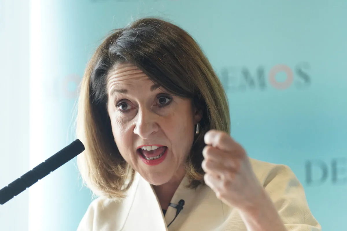 Shadow work and pensions secretary Liz Kendall delivers her speech at an event hosted by the think tank Demos in central London, on March 4, 2024. (Stefan Rousseau/PA Wire)