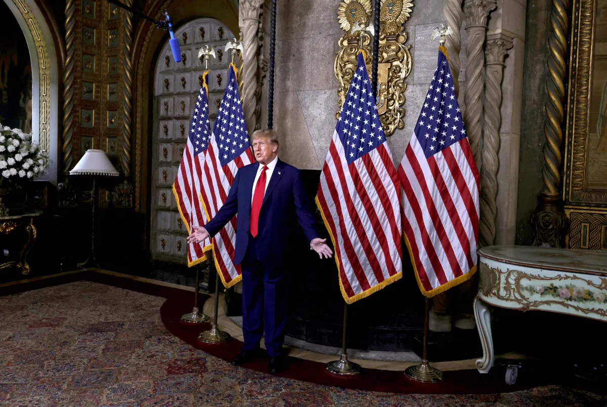 Republican presidential candidate, former President Donald Trump speaks in the library at Mar-a-Lago in Palm Beach, Fla., on March 4, 2024. (Alon Skuy/Getty Images)