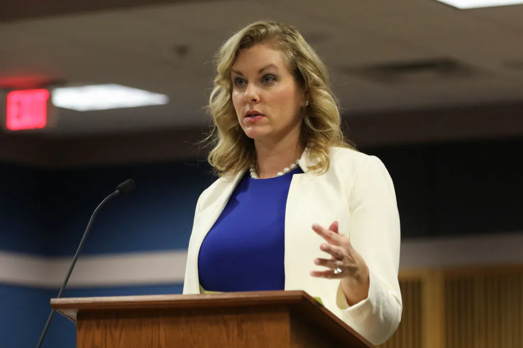 Attorney Ashleigh Merchant speaks during a hearing in the case of the State of Georgia v. Donald John Trump at the Fulton County Courthouse in Atlanta, Ga., on Feb. 15, 2024. (Alyssa Pointer-Pool/Getty Images)