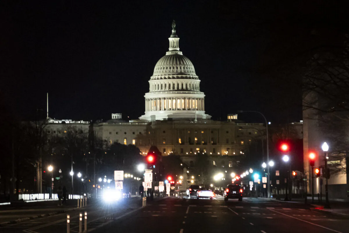 The U.S. Capitol building at night in Washington on March 3, 2024. (Madalina Vasiliu/The Epoch Times)