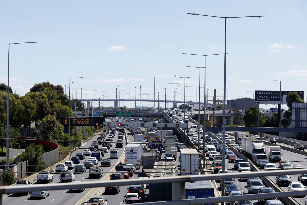 Traffic is seen on the West Gate Bridge in Melbourne, Australia, on Feb. 9, 2024. (AAP Image/Con Chronis)