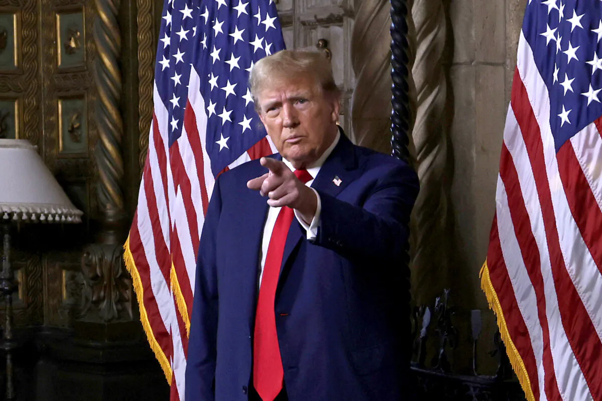 Former President Donald Trump speaks in the library at his home, Mar-a-Lago, in Palm Beach, Fla., on March 4, 2024. (Alon Skuy/Getty Images)