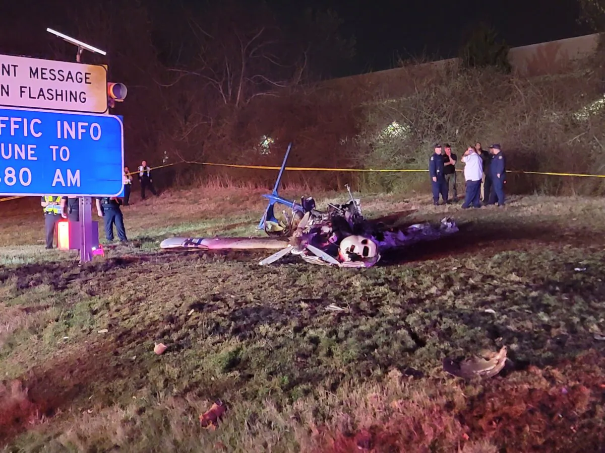 Wreckage of the plane crash near Interstate 40 that claimed five lives in Nashville, Tenn. on the evening of March 4. (Courtesy of Metro Nashville Police Department/X) 