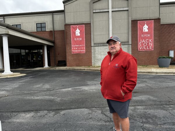 Ed Gilboe, a local resident, outside his polling location at First Baptist Church in Jacksonville, Ark., on March 5, 2024 (Savannah Pointer/Epoch Times)