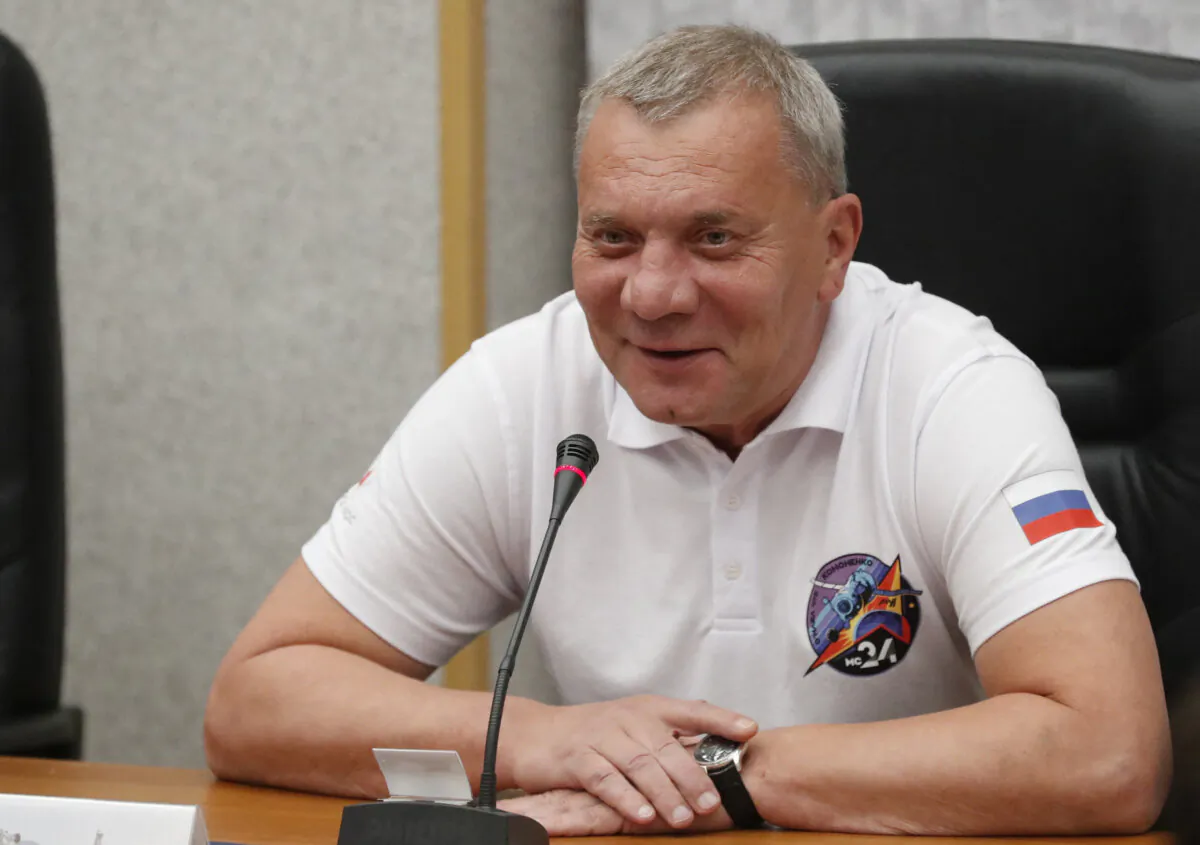 Head of the Roscosmos space corporation Yuri Borisov attends a State Committee meeting at the Russian leased Baikonur cosmodrome in Kazakhstan, on Sept. 14, 2023. (Maxim Shipenkov/Pool via Reuters)