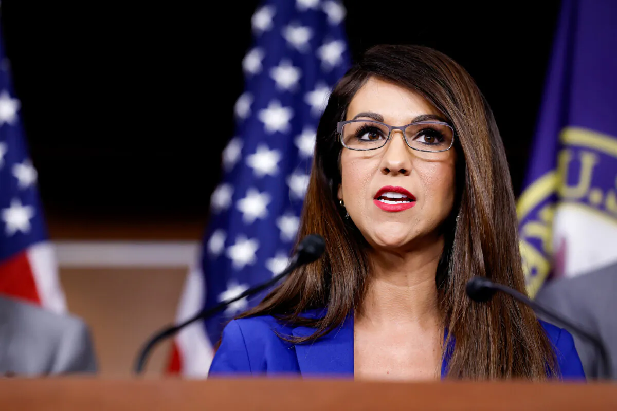Rep. Lauren Boebert speaks during a news conference with the House Freedom Caucus at the U.S. Capitol, on March 10, 2023. (Anna Moneymaker/Getty Images)