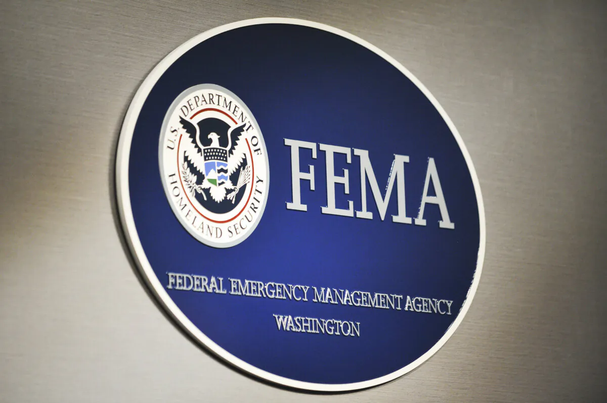 The logo of the Federal Emergency Management Agency (FEMA) at its headquarters in Washington, in this file photo. (Mandel Ngan/AFP via Getty Images)