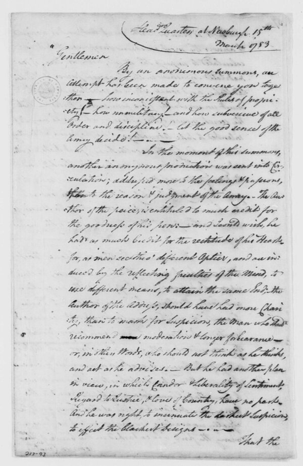 George Washington, American Revolution, Newburgh Address