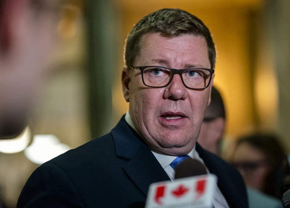 Saskatchewan Premier Scott Moe speaks to the media in Regina on March 22, 2023. (The Canadian Press/Heywood Yu)