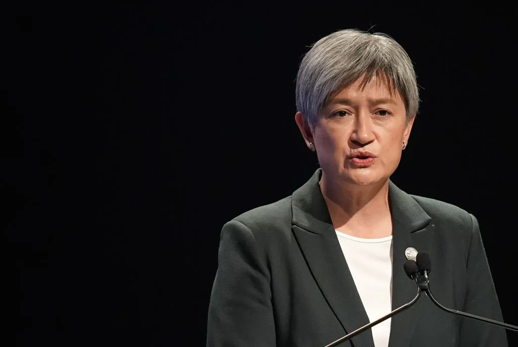 Australia's Minister for Foreign Affairs Penny Wong delivers her keynote speech during the ASEAN-Australia Special Summit in Melbourne, Australia on March 4, 2024. (Asanka Ratnayake/Getty Images)