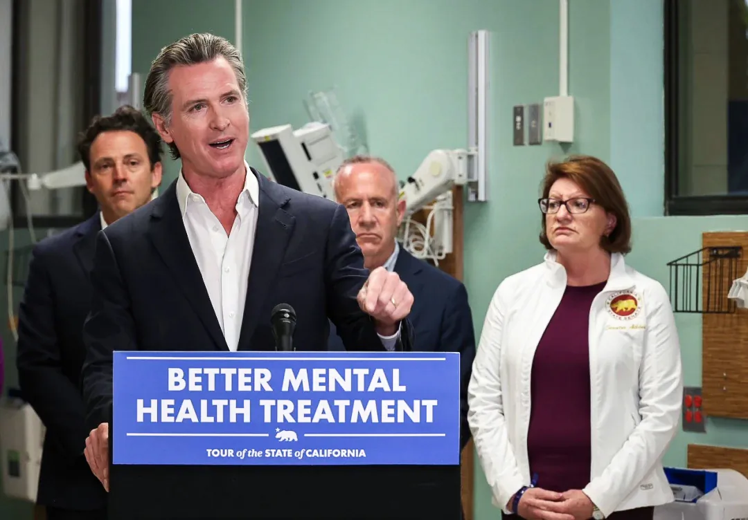 California Gov. Gavin Newsom announces a proposed 2024 ballot initiative to treat people at risk of homelessness and with mental illness and drug addiction across the state at Alvarado Hospital in San Diego on March 19, 2023. (Courtesy of Office of Governor Gavin Newsom)