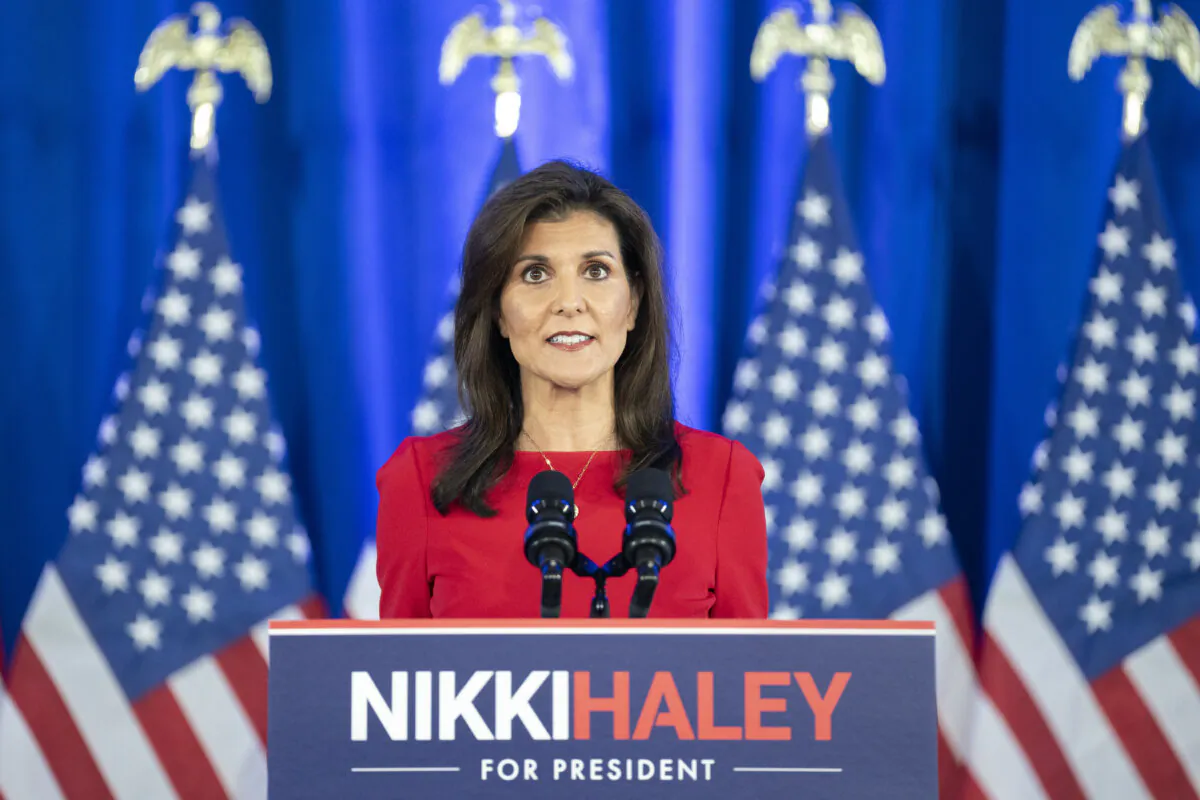 Former South Carolina Gov. Nikki Haley announces the suspension of her presidential campaign at her campaign headquarters in Daniel Island, S.C., on March 6, 2024. (Sean Rayford/Getty Images)