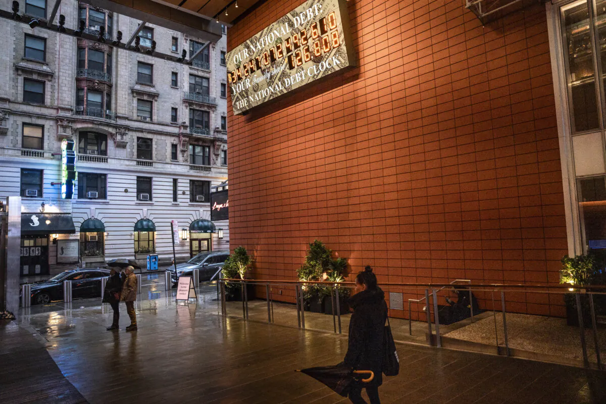 The National Debt Clock in New York City on March 2, 2023. (Lavinia Savu/The Epoch Times)
