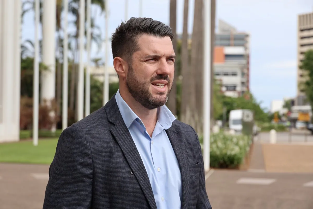 Northern Territory Police Minister Brent Potter apologises for a series of controversial social media posts in Darwin on Thursday, March 7, 2024. (AAP Image/Neve Brissenden)