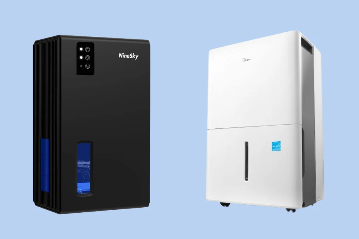 (Left) NineSky Dehumidifier (Right) Midea Energy Star Certified Dehumidifier (Illustration by The Epoch Times, Amazon)