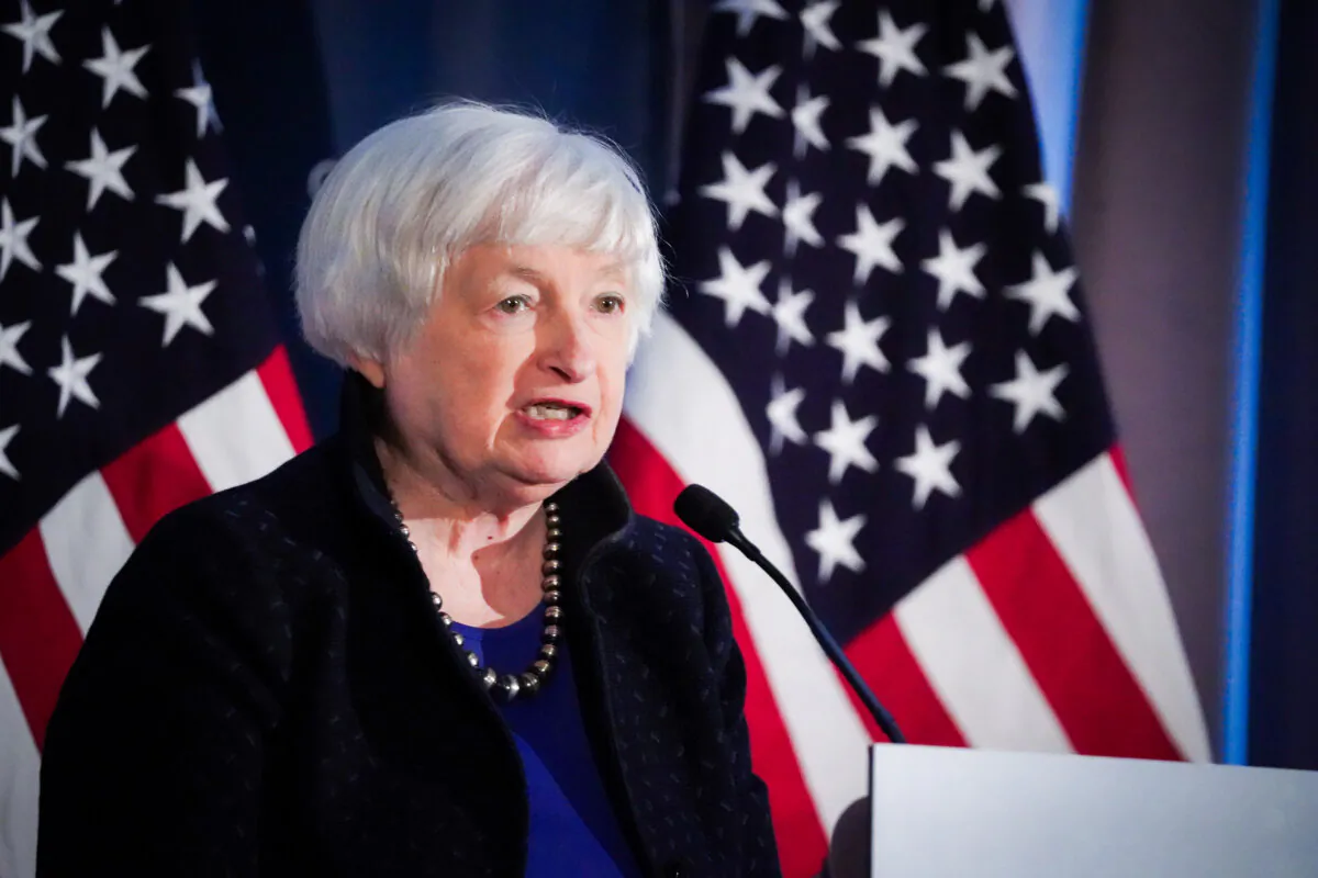 Treasury Secretary Janet Yellen speaks at an event on the Biden administration’s economic strategy toward the Indo-Pacific in Washington on Nov. 2, 2023. (Madalina Vasiliu/The Epoch Times)