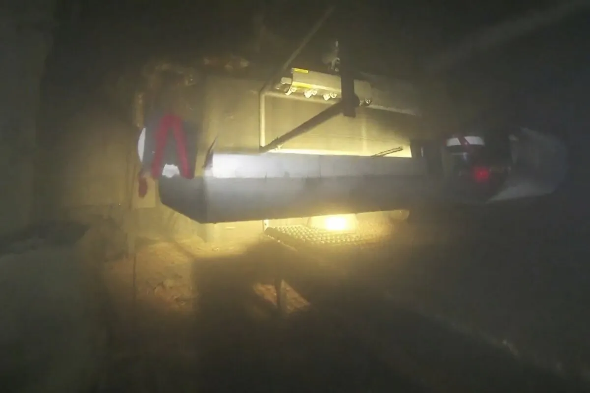 Debris inside the No. 1 reactor as a drone probes the worst-hit reactor at the wrecked Fukushima Daiichi nuclear power plant in Okuma town, northeastern Japan, on Feb. 28, 2024. (TEPCO via AP)