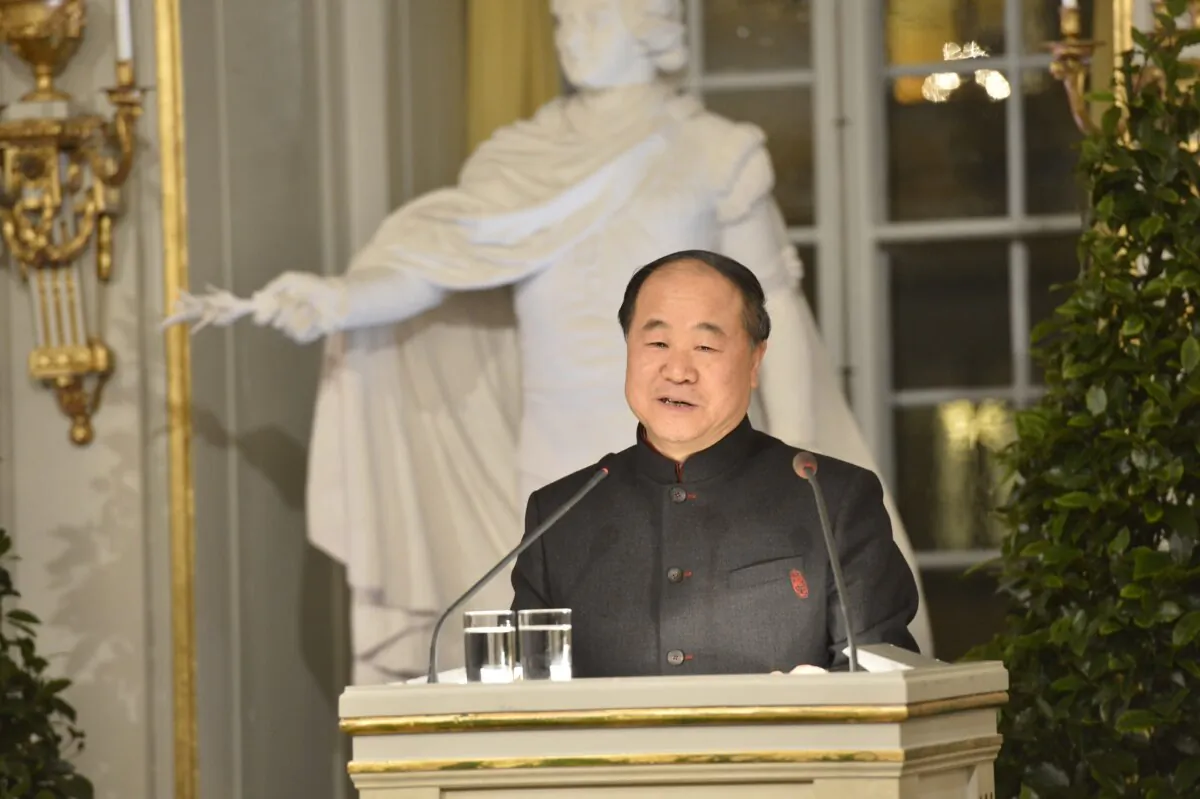 The 2012 Nobel Literature Prize laureate, Mo Yan of China speaks during the traditional Nobel lecture at the Royal Swedish Academy in Stockholm on Dec. 7, 2012. (Jonas Ekstromer/AFP via Getty Images)