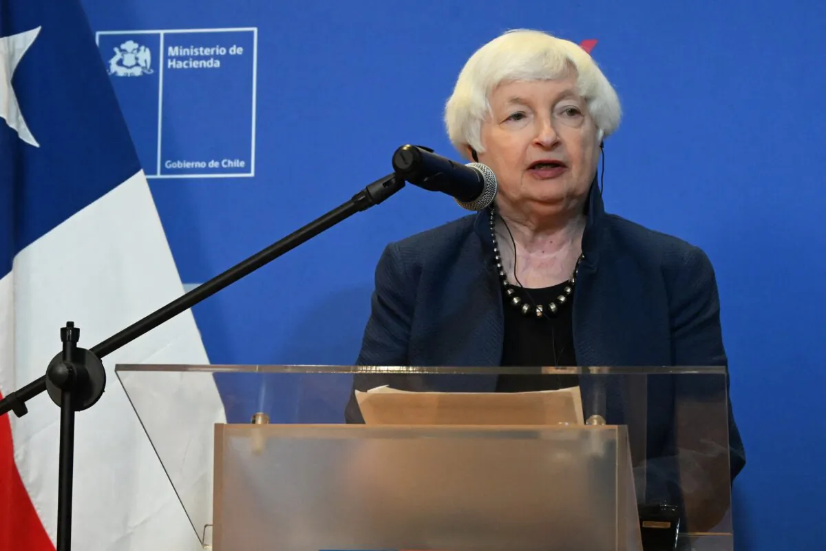 U.S. Treasury Secretary Janet Yellen speaks during a joint press conference with Chile's Minister of Treasury Mario Marcel (not in picture) at the ministry's headquarters in Santiago, Chile, on March 1, 2024. (Rodrigo Arangua/AFP via Getty Images)