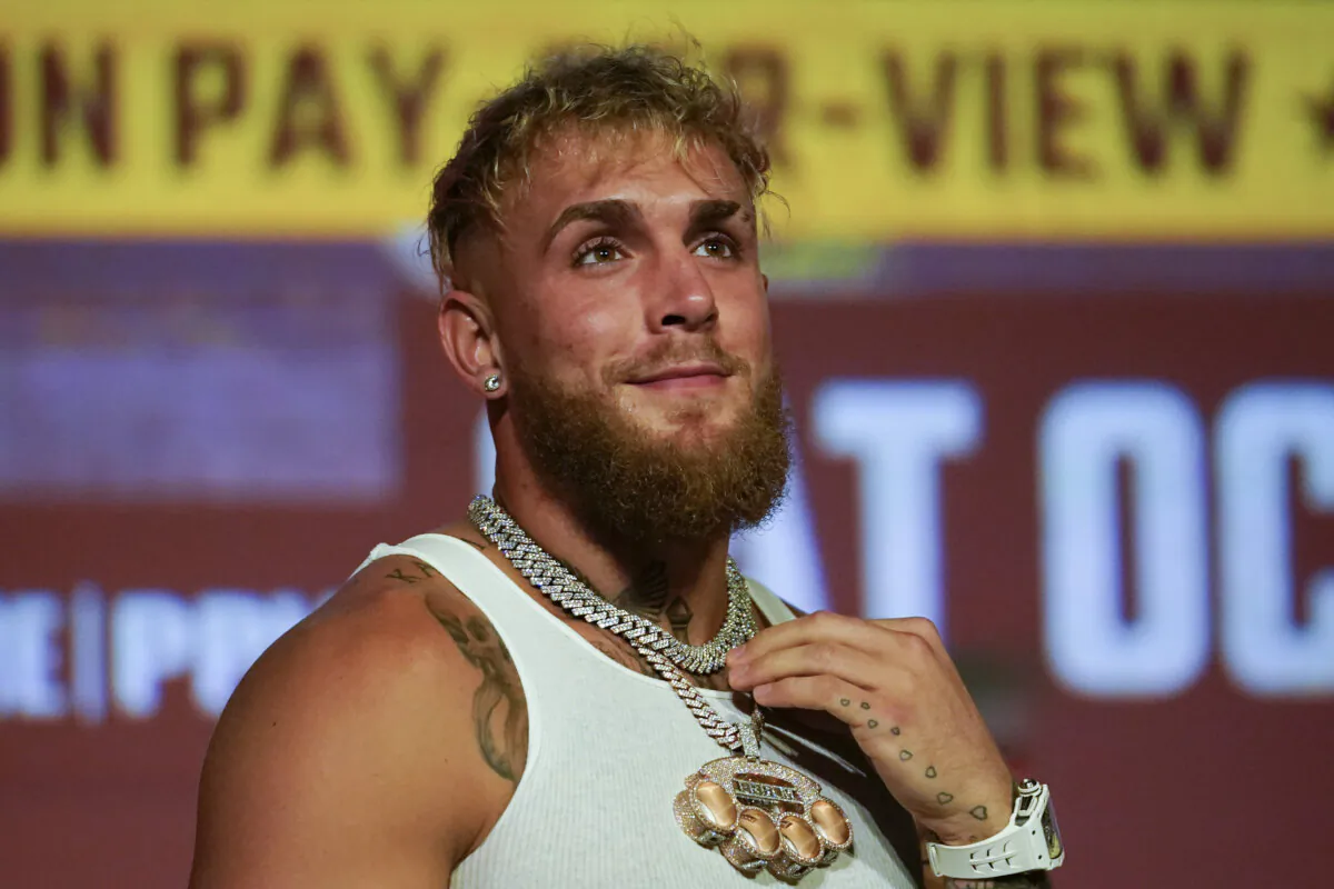 Jake Paul speaks during a news conference in Los Angeles on Sept. 12, 2022. (Ashley Landis/AP Photo)