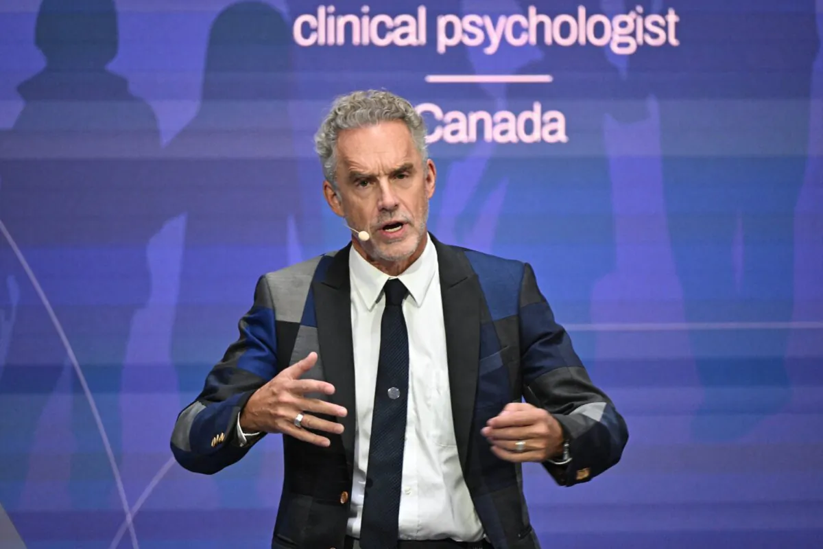 Canadian clinical psychologist Jordan B. Peterson addresses the 5th Demographic Summit in the Fine Arts Museum in Budapest on Sept. 14, 2023. (Attila Kisbenedek/AFP via Getty Images)