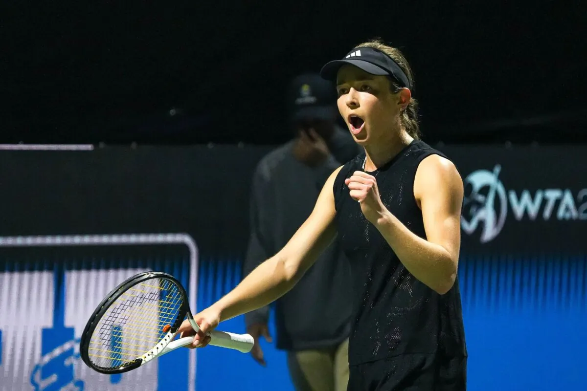 American tennis player Katie Volynets celebrates a game win during her ATX Open semifinal match against Varvara Gracheva in Austin, Texas on March. 4, 2023. (Aaron E. Martinez/American-Statesman/USA TODAY via Field Level Media)
