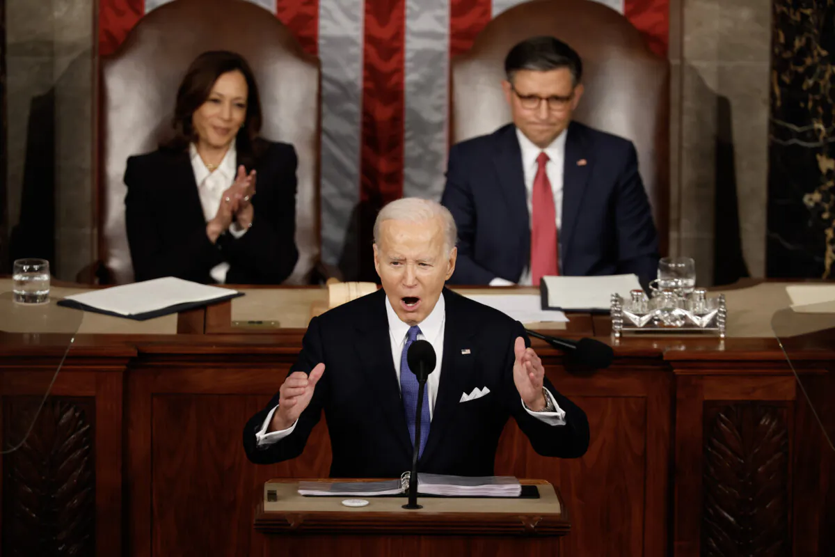 President Joe Biden delivers the State of the Union address during a joint meeting of Congress in the House chamber at the U.S. Capitol on March 07, 2024 in Washington. (Chip Somodevilla/Getty Images)