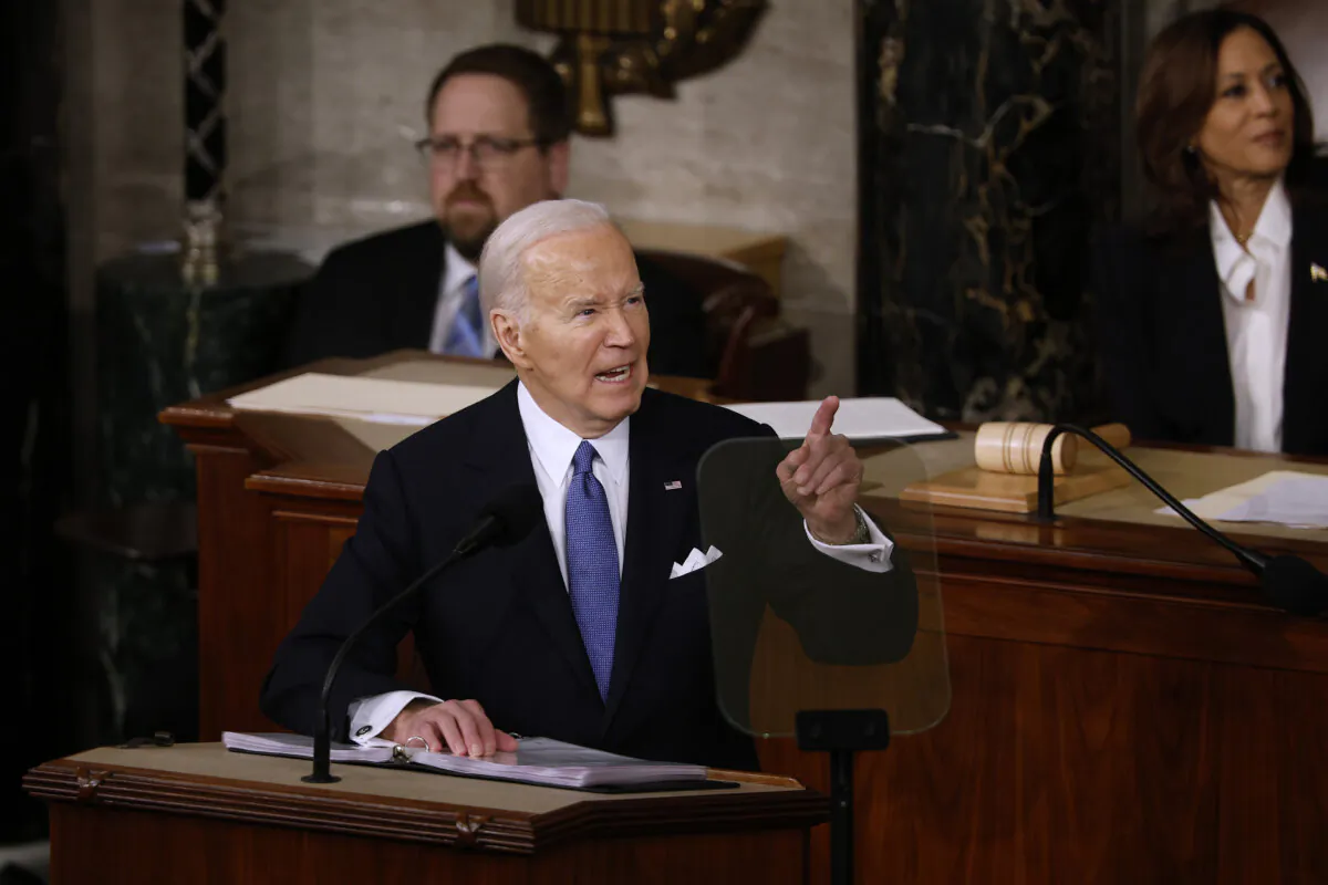 President Joe Biden delivers the State of the Union address during a joint meeting of Congress in the House chamber at the U.S. Capitol on March 7, 2024. (Chip Somodevilla/Getty Images)