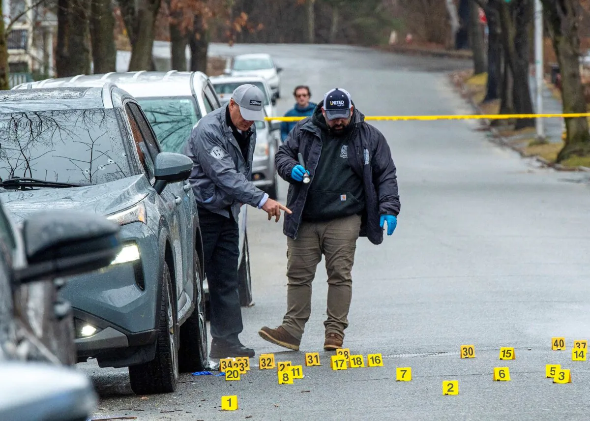 Worcester Police investigate a shooting in Worcester, Mass., on March 5, 2024. (Rick Cinclair/Worcester Telegram & Gazette via AP)