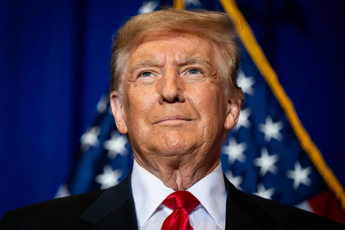 Republican presidential candidate and former President Donald Trump looks on during a campaign rally at the Atkinson Country Club in Atkinson, N.H., on Jan. 16, 2024. (Brandon Bell/Getty Images)