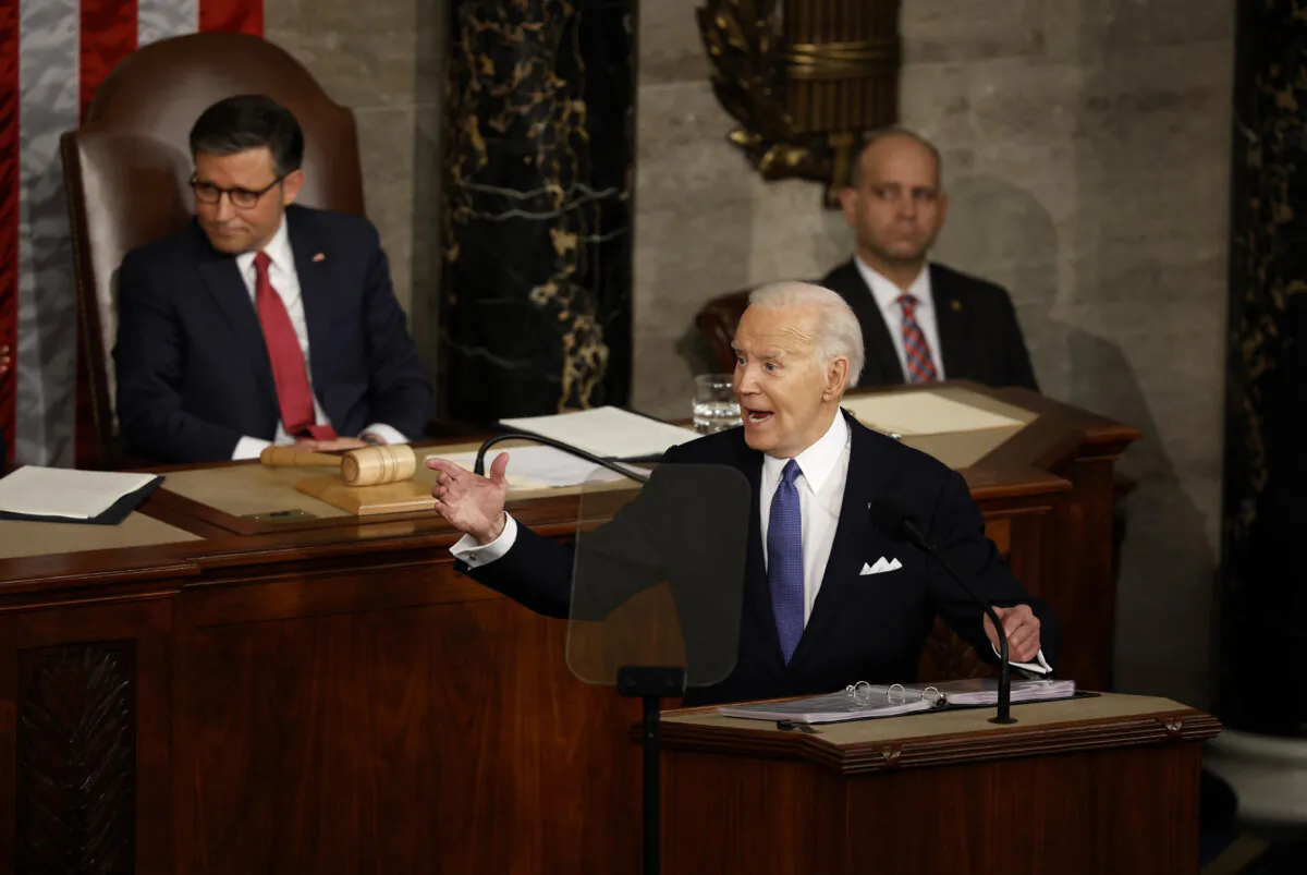 President Joe Biden delivers the State of the Union address during a joint meeting of Congress in the House chamber at the U.S. Capitol in Washington on March 7, 2024. (Chip Somodevilla/Getty Images)