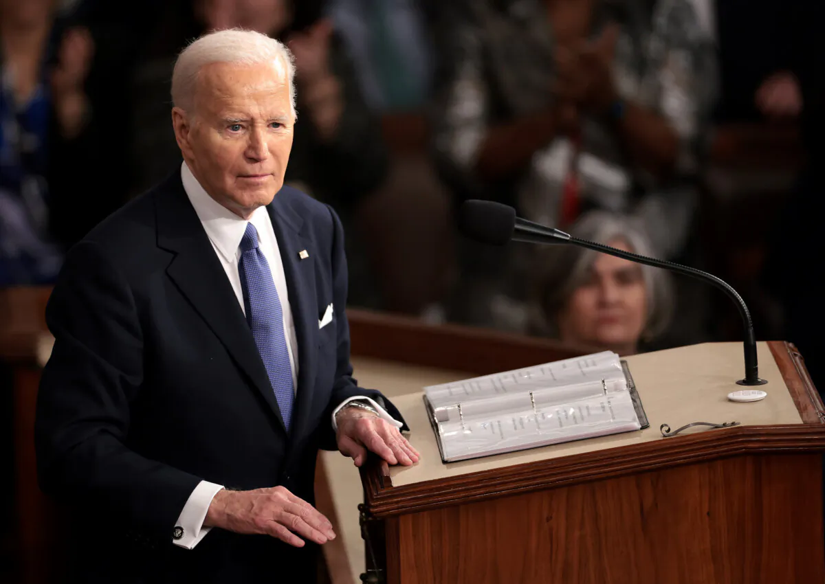 President Joe Biden delivers the State of the Union address during a joint meeting of Congress in the House chamber at the U.S. Capitol in Washington on March 7, 2024. This is Biden’s last State of the Union address before the general election this coming November. (Win McNamee/Getty Images)