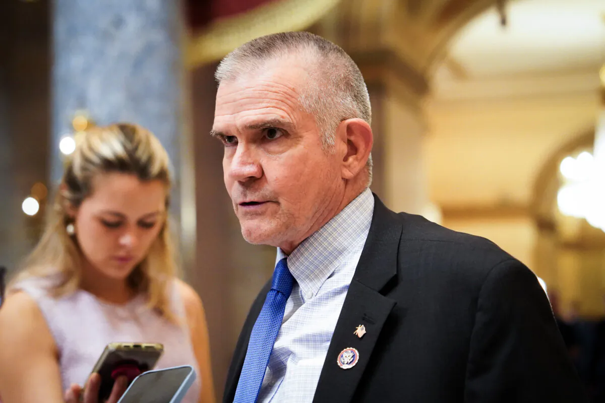 Rep. Matthew Rosendale (R-Mont.) speaks to reporters on Capitol Hill in Washington on Oct. 3, 2023. (Madalina Vasiliu/The Epoch Times)