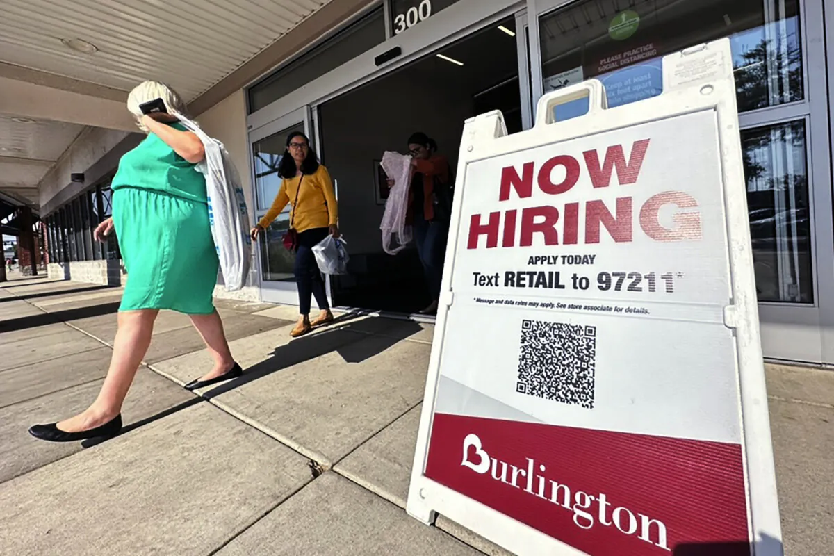 A hiring sign is displayed at a retail store in Vernon Hills, Ill., on Aug. 31, 2023. (Nam Y. Huh/AP Photo)