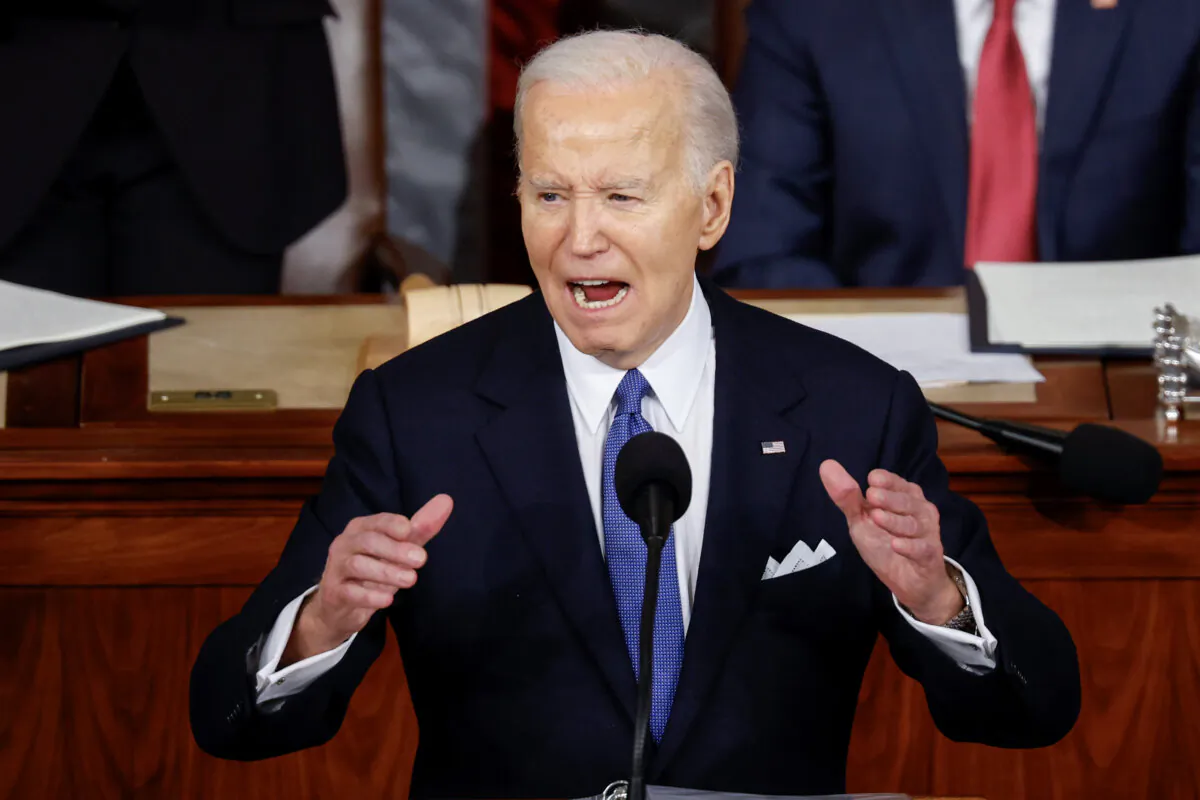 President Joe Biden delivers the State of the Union address during a joint meeting of Congress in the House chamber at the U.S. Capitol on March 7, 2024. (Chip Somodevilla/Getty Images)