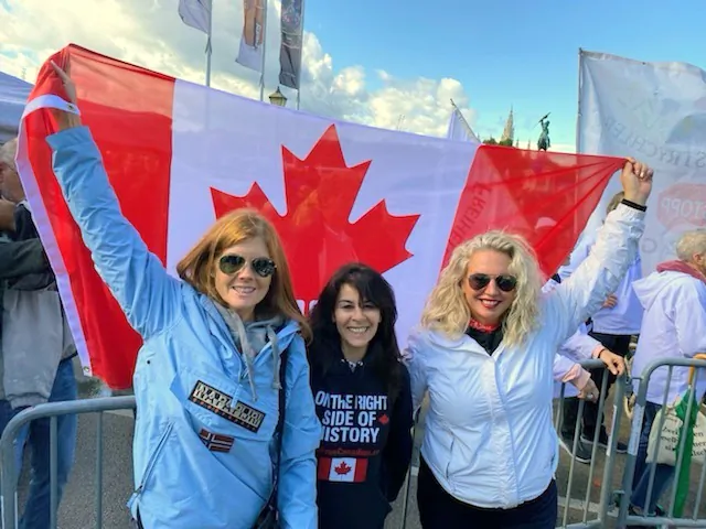Judy Stinson, Stacey Kauder, and Bethan Nodwell of Trinity Productions in Vienna, Austria, in September 2022. (Courtesy Bethan Nodwell)