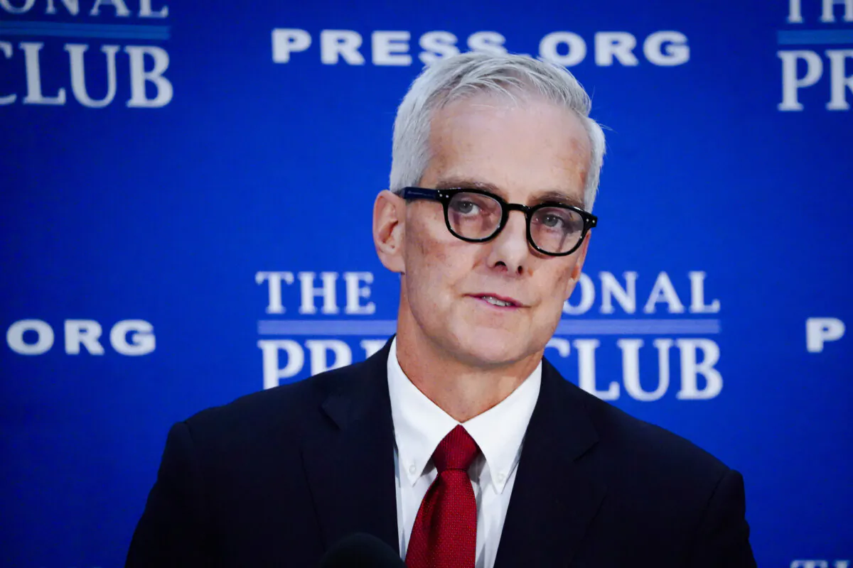Secretary of Veterans Affairs Denis McDonough at the National Press Club in Washington, on Nov. 6, 2023. (Madalina Vasiliu/The Epoch Times)