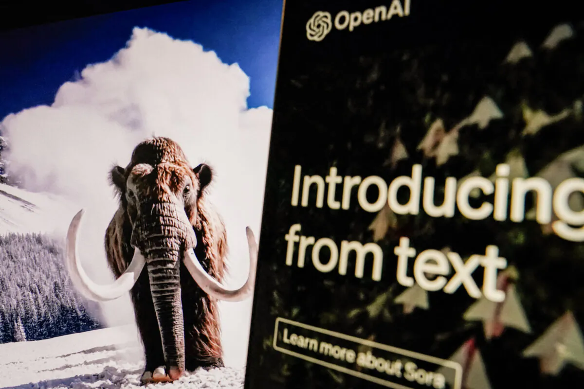 A video created by Open AI's text-to-video tool Sora on a monitor in Washington on Feb. 16, 2024. (Drew Angerer/AFP via Getty Images)