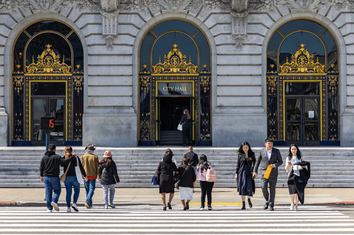 The city hall of San Francisco on March 8, 2024. (John Fredricks/The Epoch Times)