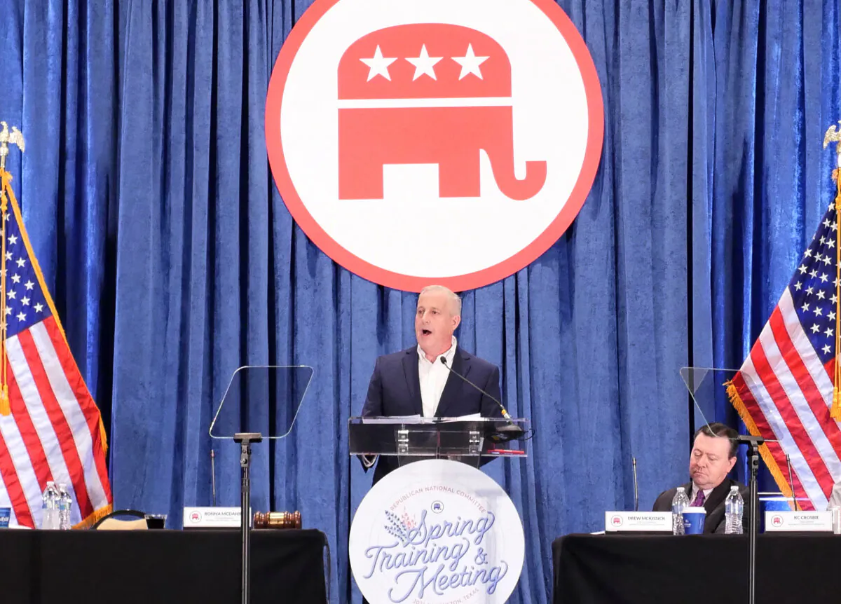 Michael Whatley speaks at the Republican National Committee (RNC) Spring meeting in Houston, Texas, on March 8, 2024. (Cécile Clocheret/AFP via Getty Images)
