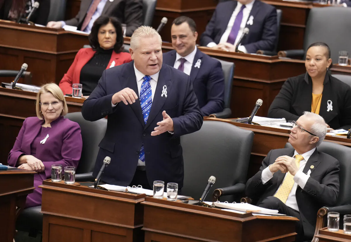 Ontario Premier Doug Ford rises during question period at Queen's Park in Toronto on Dec. 6, 2023. (The Canadian Press/Nathan Denette)