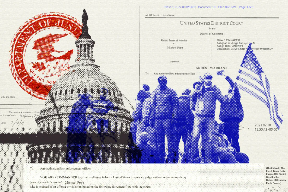 (Illustration by The Epoch Times, Getty Images, U.S. District Court for the District of Columbia, Public Domain)