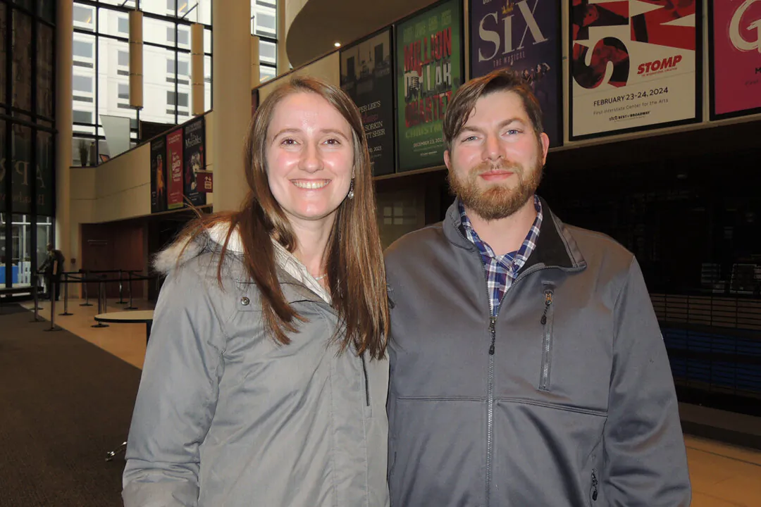 James Glover and Raina Krivina at the First Interstate Center for the Arts on March 9, 2024. (Mary Zhang/The Epoch Times)