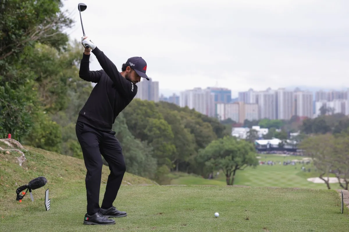 Abraham Ancer of FIREBALLS GC hits a shot during day three of the LIV Golf Invitational—Hong Kong in Hong Kong on on March 10, 2024. (Lintao Zhang/Getty Images)