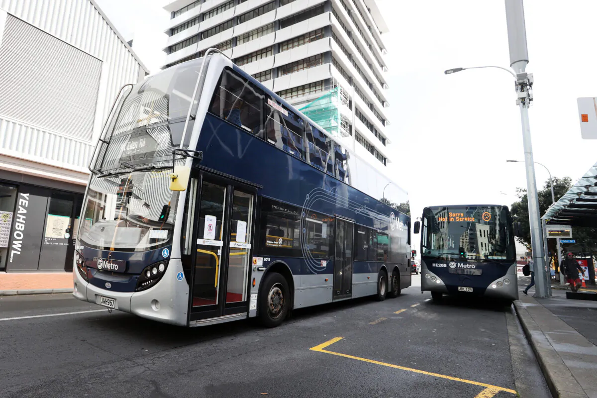 A bus is seen in Auckland, New Zealand, on Aug. 19, 2021. (Fiona Goodall/Getty Images)