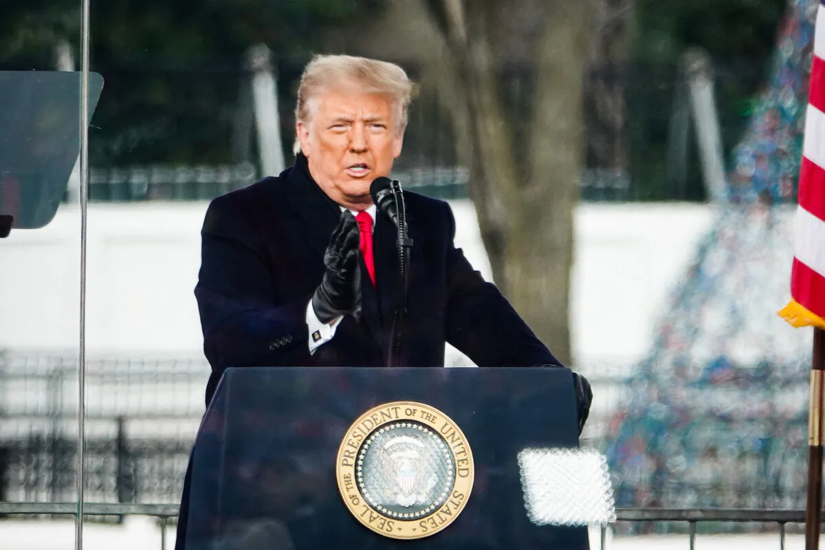 President Donald Trump at a rally in Washington on Jan. 6, 2021. (Jenny Jing/The Epoch Times)